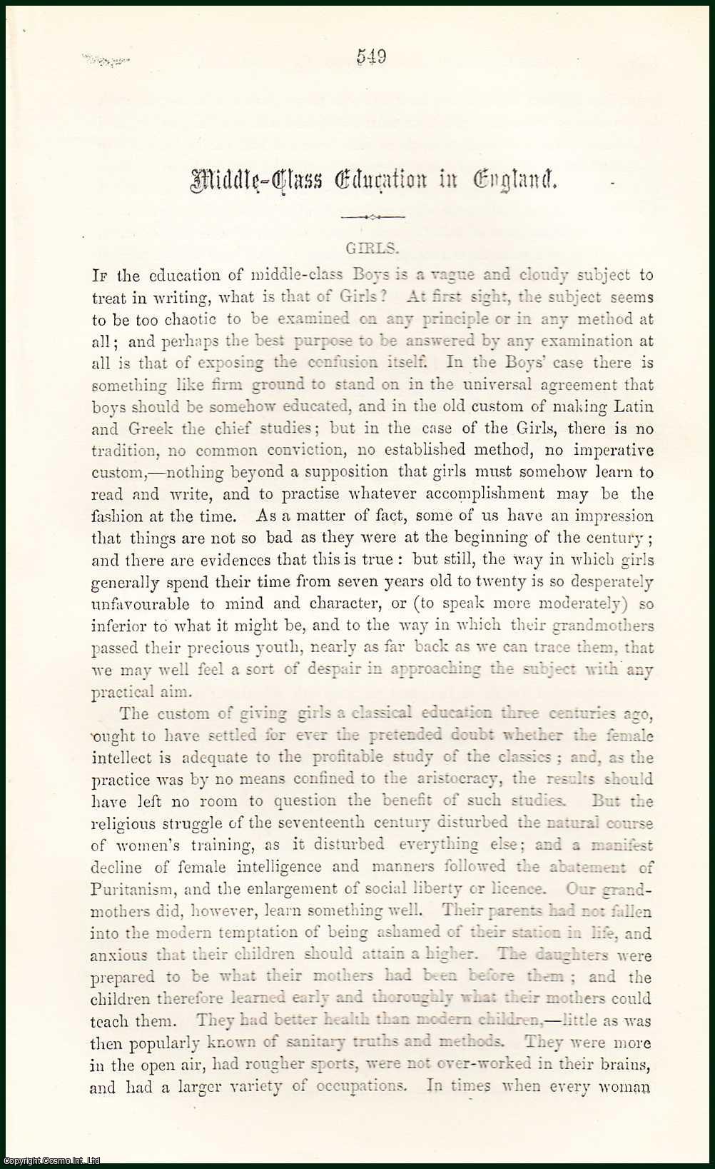 MARTINEAU, HARRIET - Middle-Class Education in England: Girls. An original article from the Cornhill Magazine 1864.