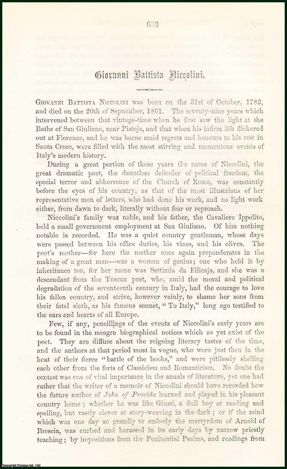 TROLLOPE, FRANCES ELEANOR - Giovanni Battista Niccolini. A rare article from the Cornhill Magazine, 1864.