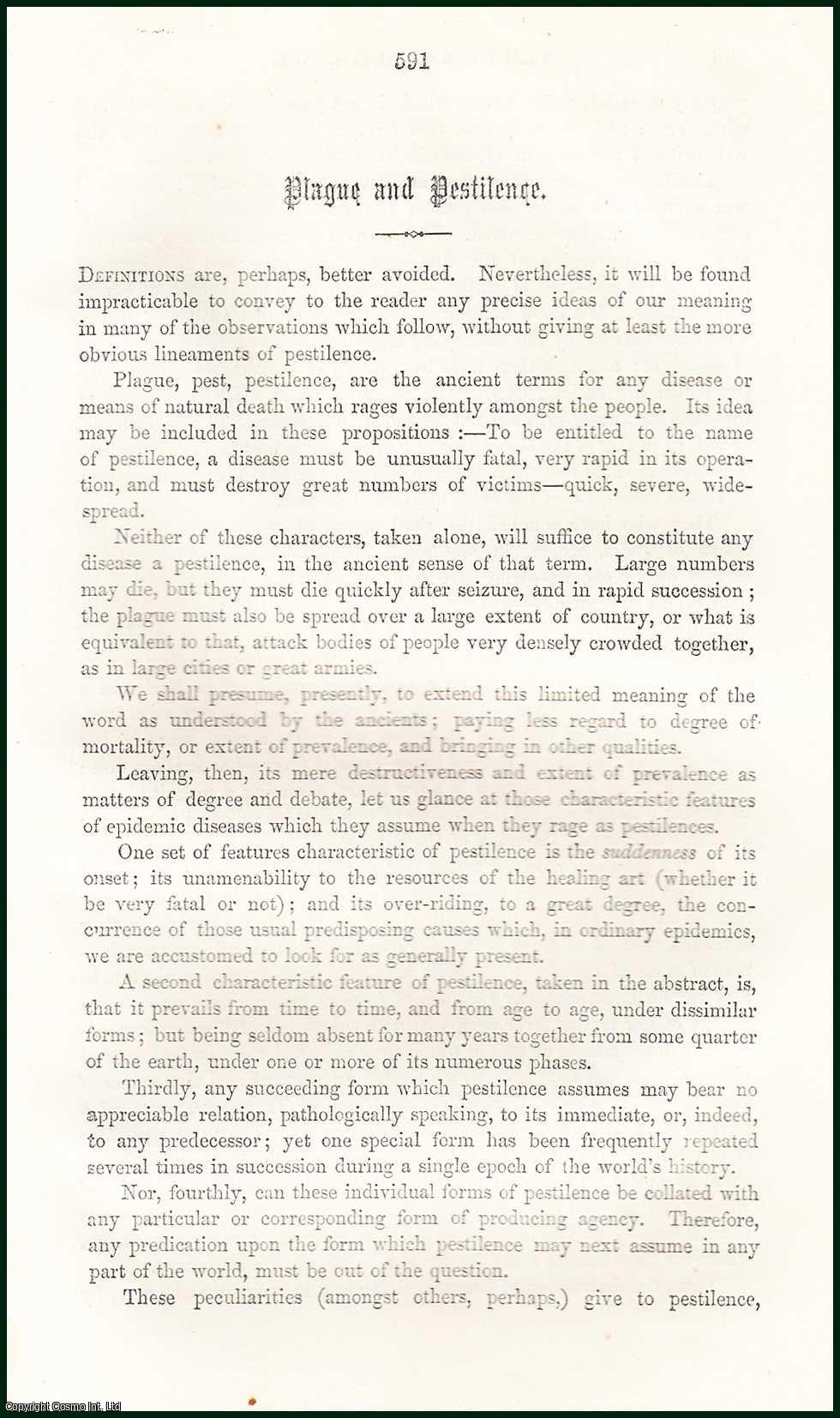 STRANGE, WILLIAM - Plague and Pestilence. A rare article from the Cornhill Magazine, 1865.