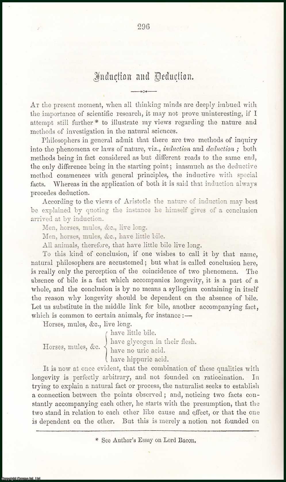 Justus Von Liebig - Induction and Deduction : Philosophers in general admit there are two methods of inquiry into the phenomena or laws of nature. An uncommon original article from the Cornhill Magazine, 1865.