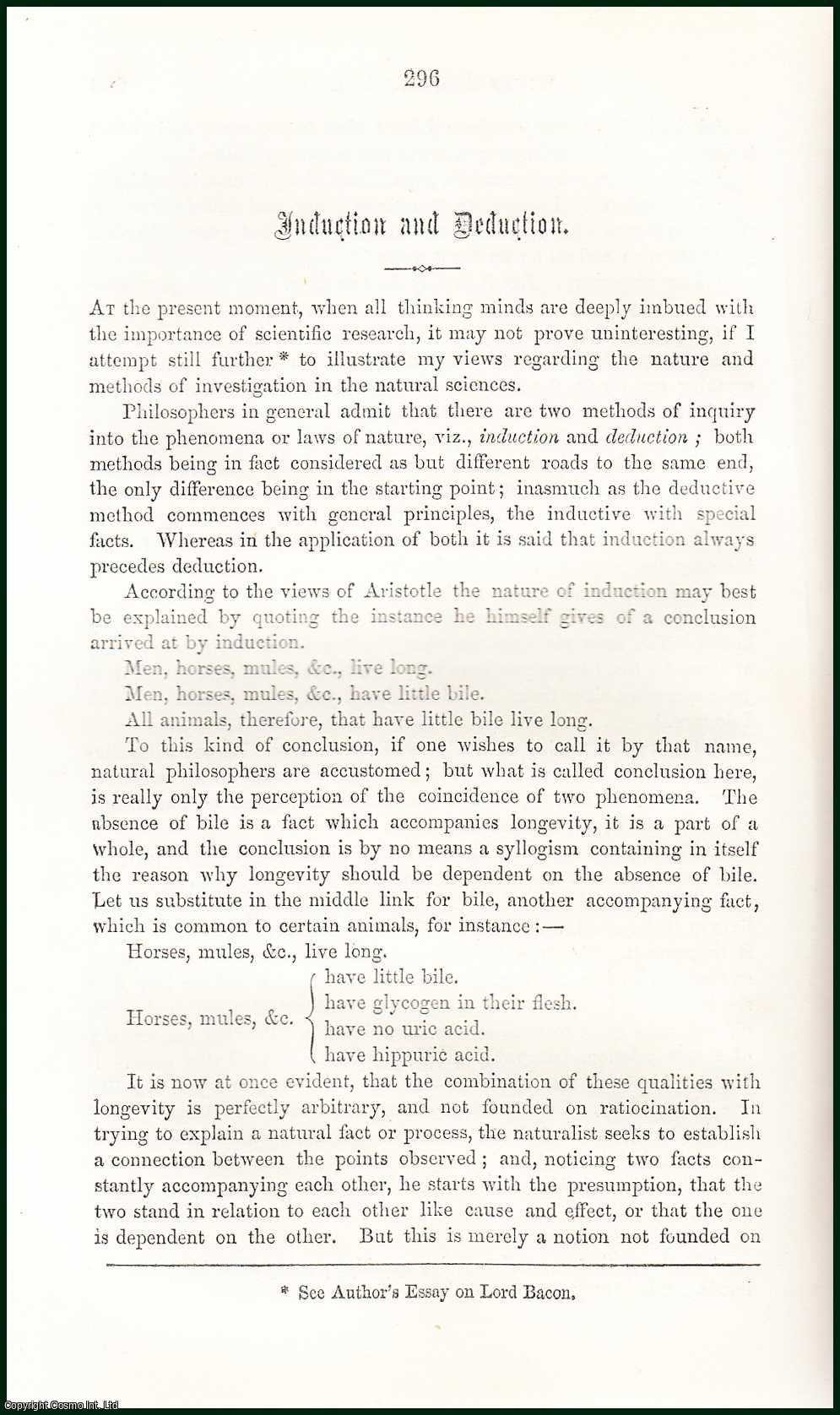 LIEBIG, JUSTUS VON - Induction and Deduction. A rare article from the Cornhill Magazine, 1865.