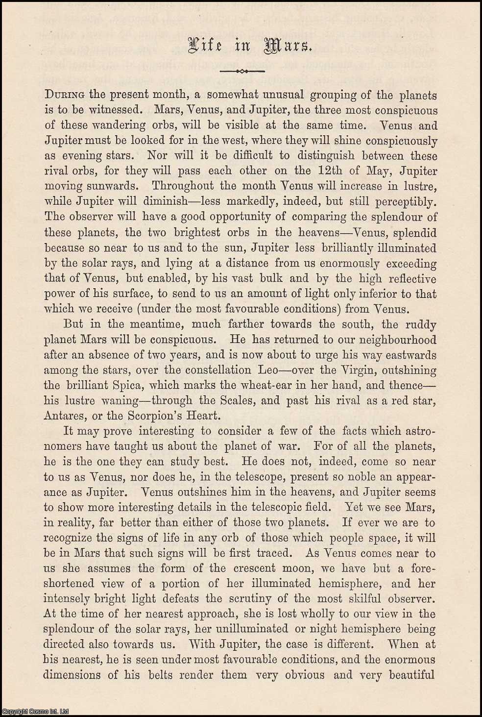 R.A. Proctor - Life in Mars. An uncommon original article from the Cornhill Magazine, 1871.