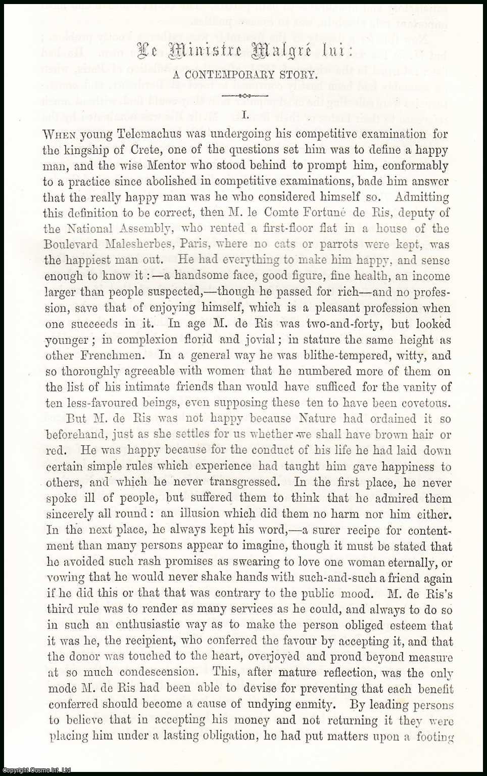MURRAY, GRENVILLE - Le Ministre Malgre Lui: A Contemporary Story. A rare article from the Cornhill Magazine, 1872.