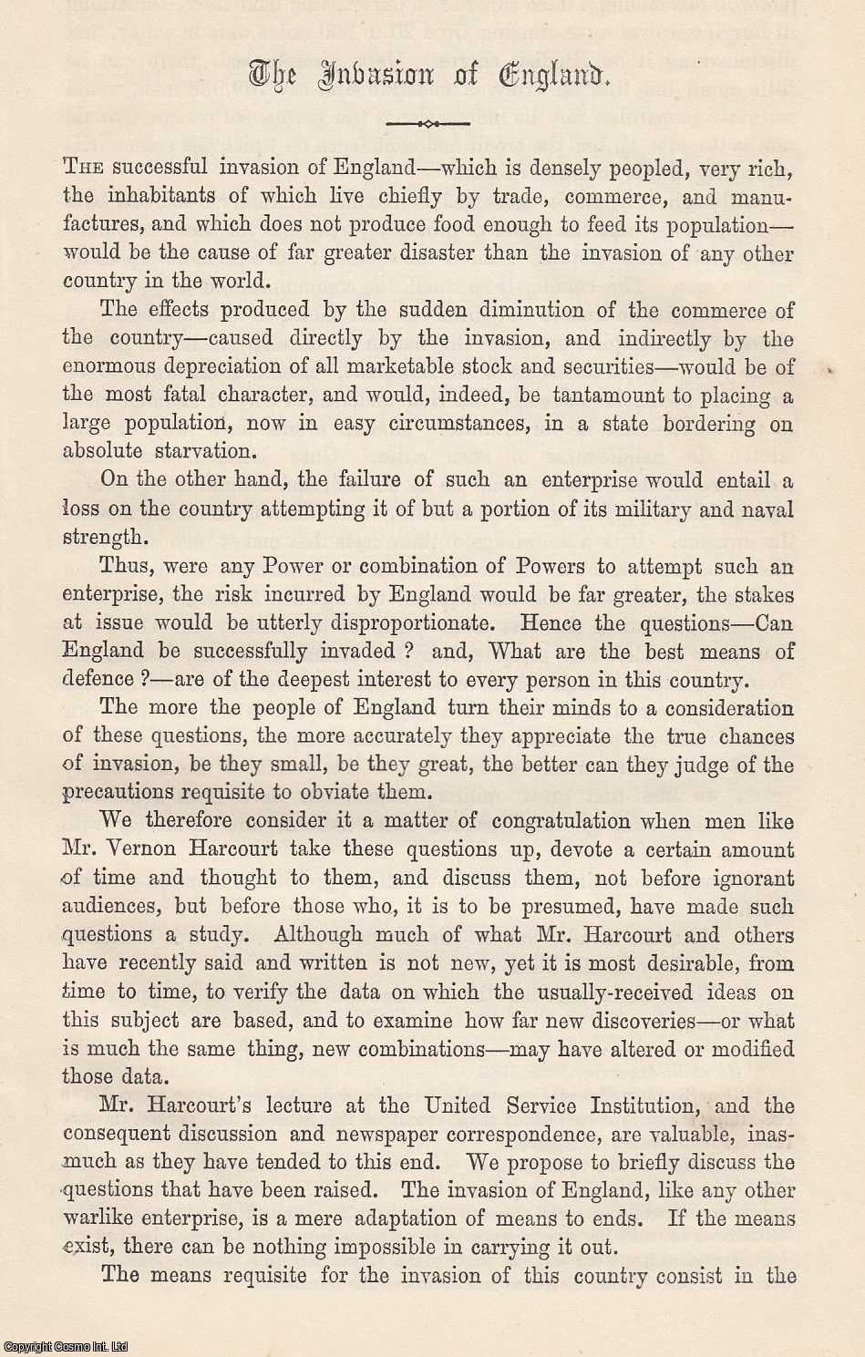 Robert Home - The Invasion of England. An uncommon original article from the Cornhill Magazine 1872.