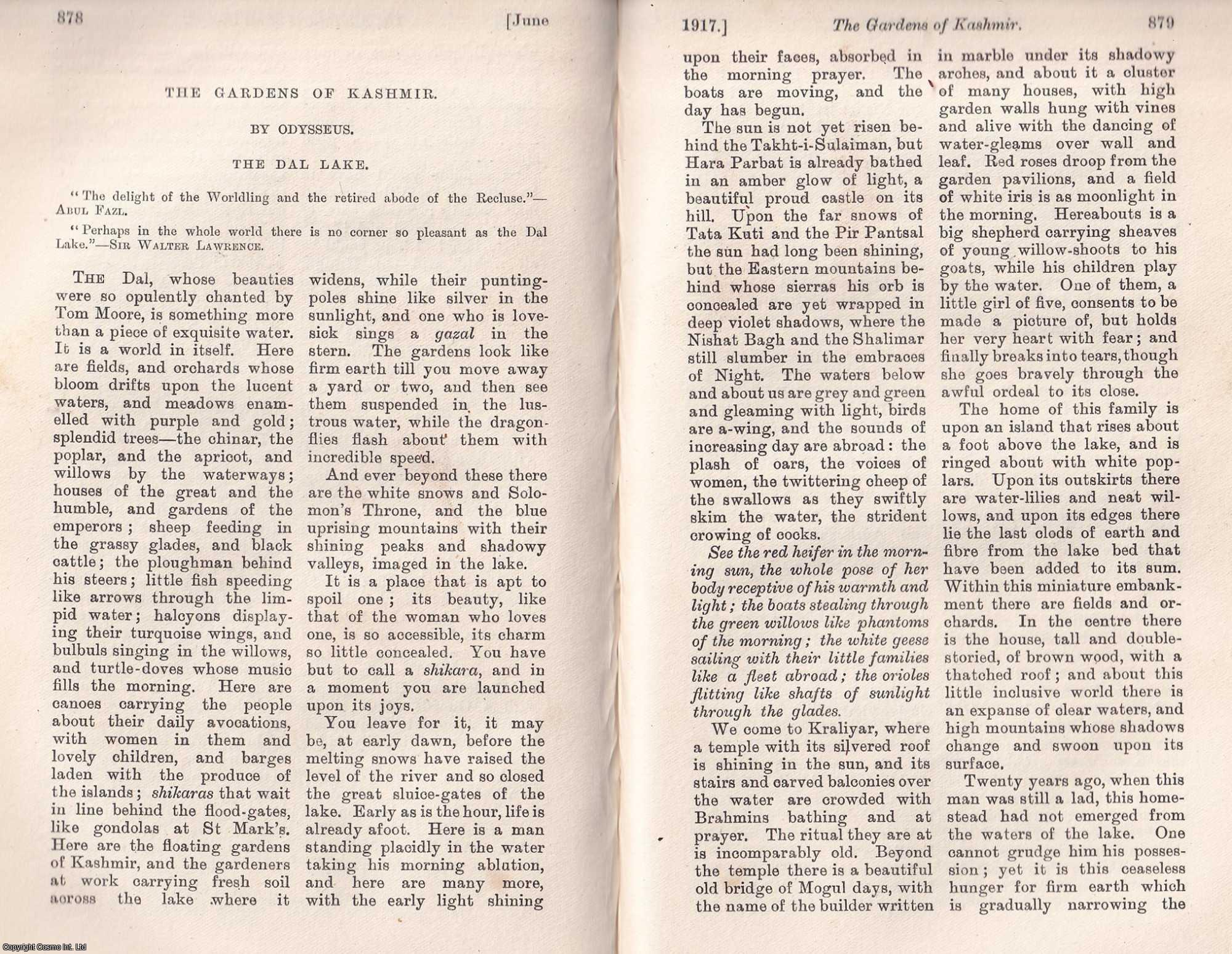 O'CONNOR (ODYSSEUS), V. C. SCOTT - The Gardens of Kashmir. A rare original article from the Blackwood's Edinburgh Magazine, 1917.