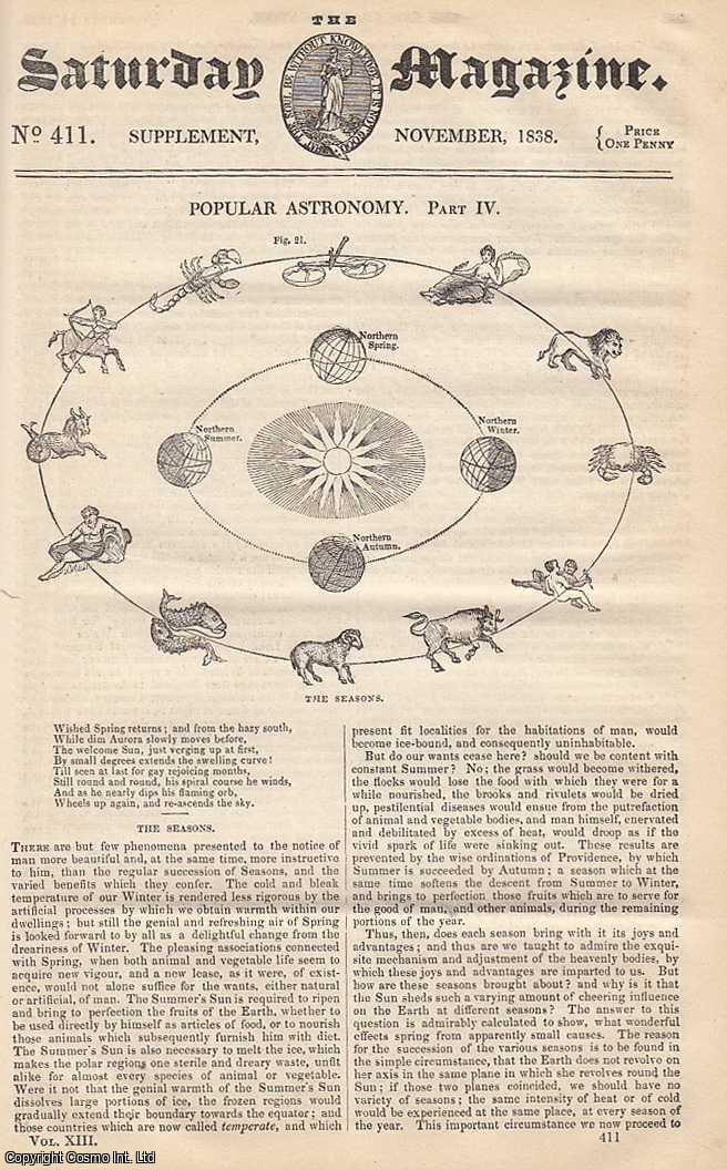 ---. - Popular Astronomy, part 4: The Seasons, Refraction; Day & Night; Tides, etc. Issue No. 411. November, 1838. A complete rare weekly issue of the Saturday Magazine, 1838.
