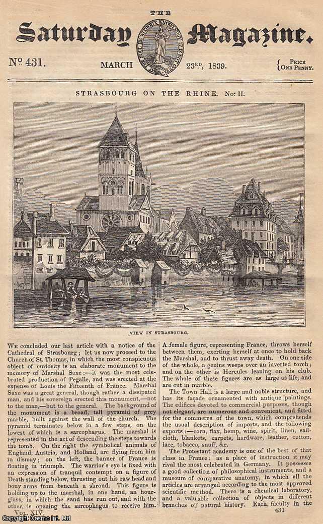 Saturday Magazine - The Early Modes of Measuring Time : The Clepsydra, or Water-Clock ; The Bamboo ; Strasbourg on the Rhine, part 2 ; The Rapids of The St. Lawrence, etc. Issue No. 431. March, 1839. A complete original weekly issue of the Saturday Magazine, 1839.