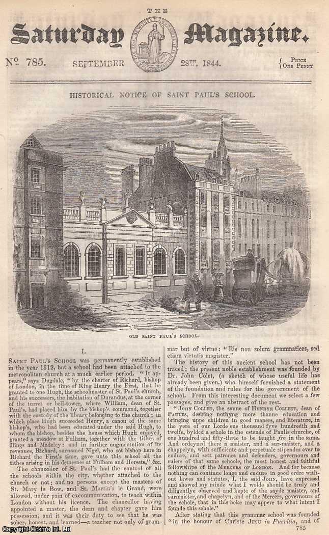Saturday Magazine - Saint Paul's School, part 1; The Art of Reading: Attempts at Improved Methods of Teaching; Ancient Corn Measures, etc. Issue No. 785. September, 1844. A complete original weekly issue of the Saturday Magazine, 1844.