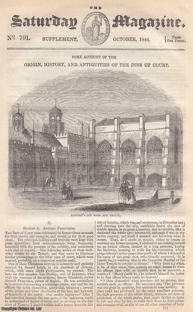 ---. - Some Account of The Origin, History, and Antiquities of The Inns of Court, part 2. Issue No. 791. October, 1844. A complete rare weekly issue of the Saturday Magazine, 1844.