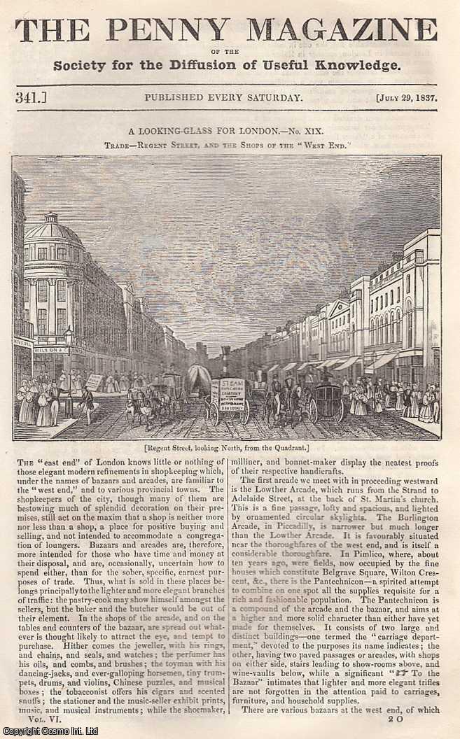 Penny Magazine - Regent Street, and The Shops of The West End, London; Lindisfarn, or Holy Island, Durham; Sketches of The Peninsula: Lisbon, part 4; The Abbe De L'epee and The Deaf and Dumb, etc. Issue No. 341, July 29th, 1837. A complete original weekly issue of the Penny Magazine, 1837.