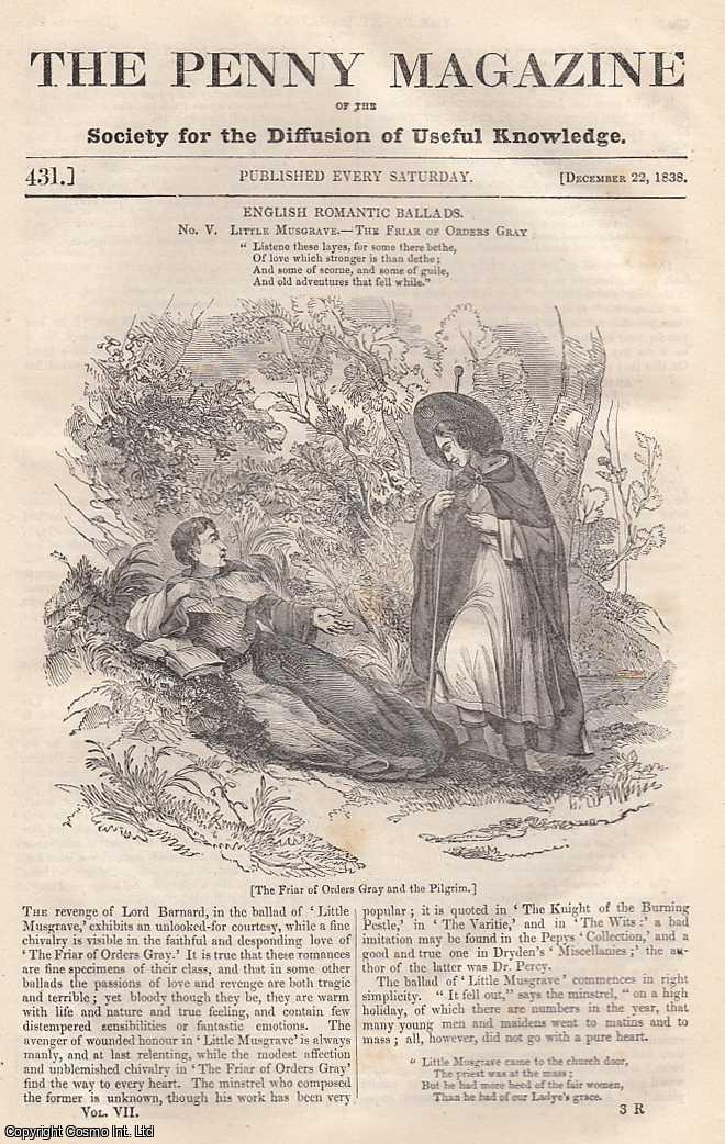 Penny Magazine - English Romantic Ballads: Little Musgrave.-The Friar of Orders Gray; Christmas Games in The Olden Time; Quacks and Quack Medicine, continued, etc. Issue No. 431, December 22nd, 1838. A complete original weekly issue of the Penny Magazine, 1838.