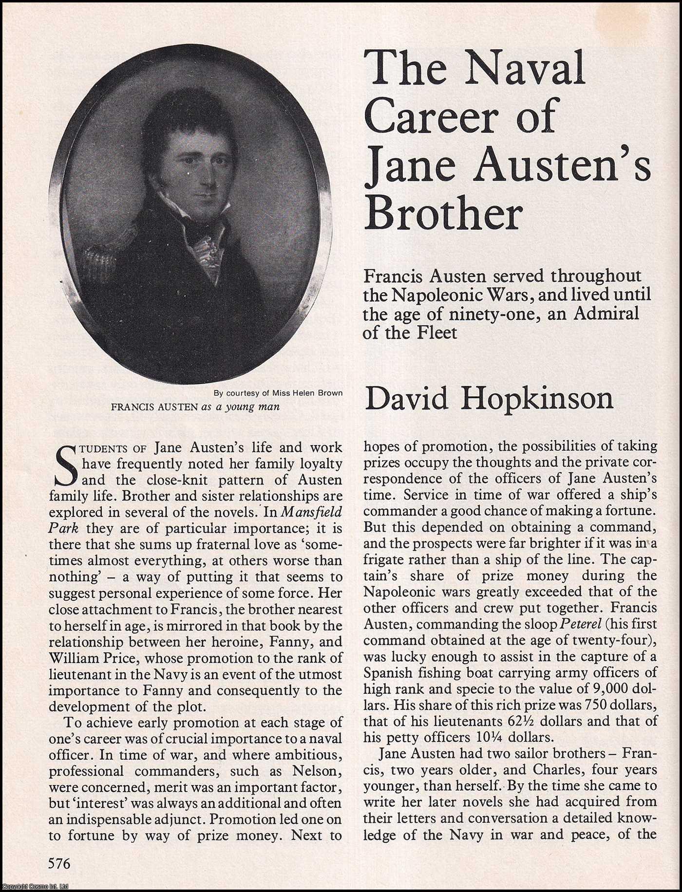 David Hopkinson - The Naval career of Jane Austen's Brother. An original article from History Today 1976.
