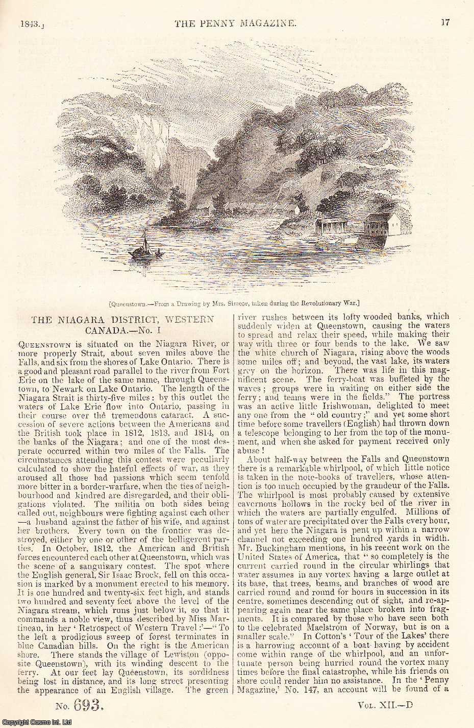 ---. - The Niagara District, Western Canada, part 1; The Felling and Transport of The Pine and Fir; Etruscan Antiquities at The British Museum; The Trinity House, etc. Issue No. 693. A complete rare weekly issue of the Penny Magazine, 1843.
