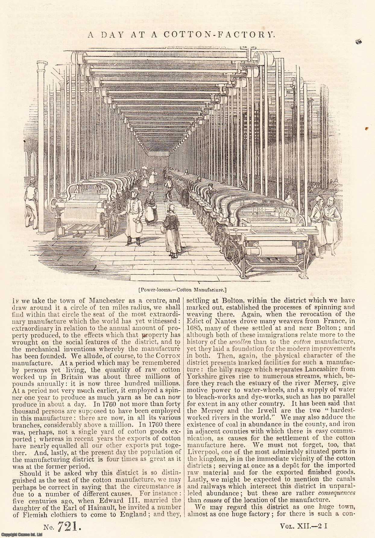 ---. - A Day at a Cotton-Factory, Manchester. Issue No. 721. A complete rare weekly issue of the Penny Magazine, 1843.