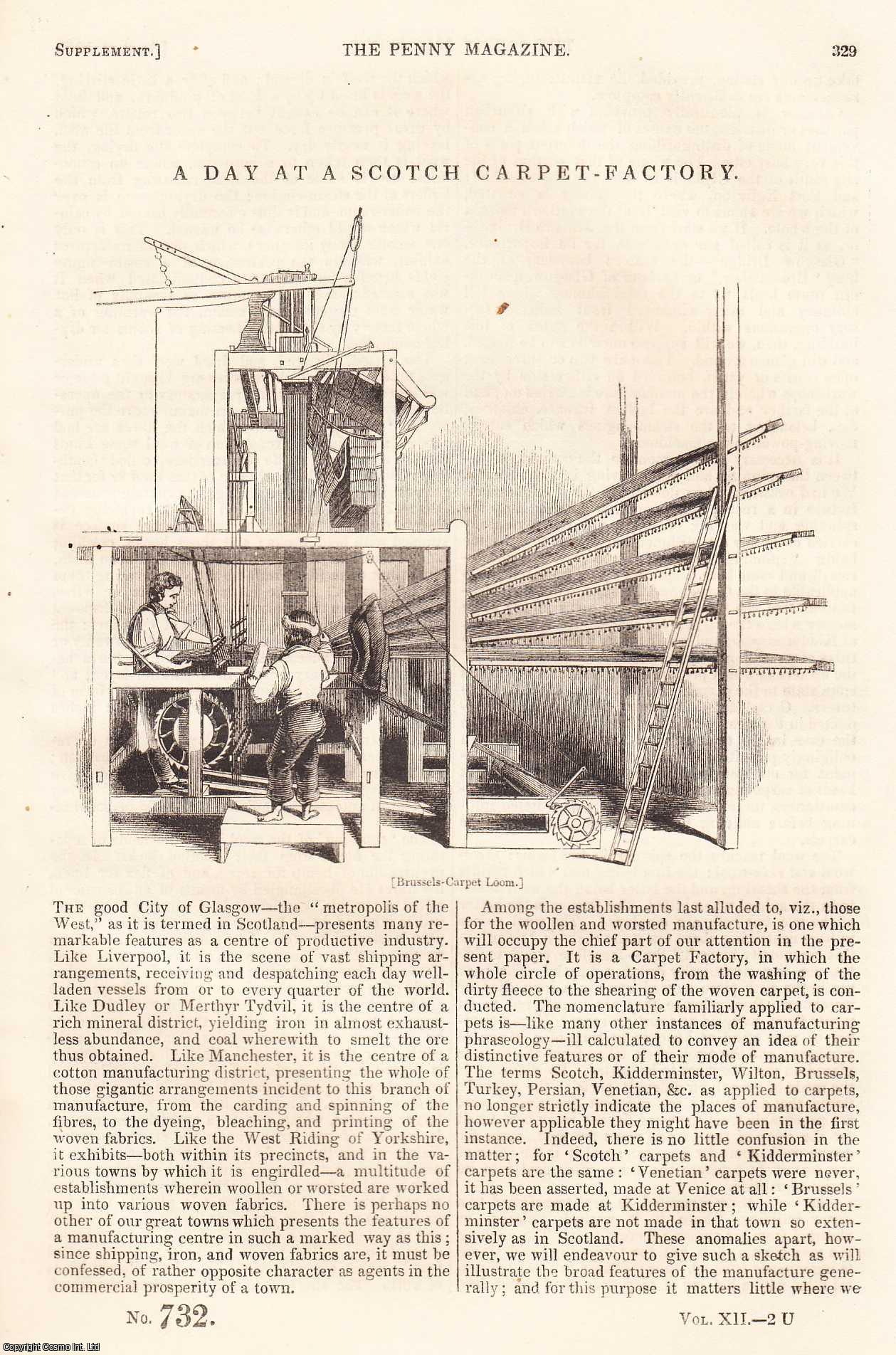 ---. - A Day at a Scotch Carpet-Factory, City of Glasgow. Issue No. 732. A complete rare weekly issue of the Penny Magazine, 1843.