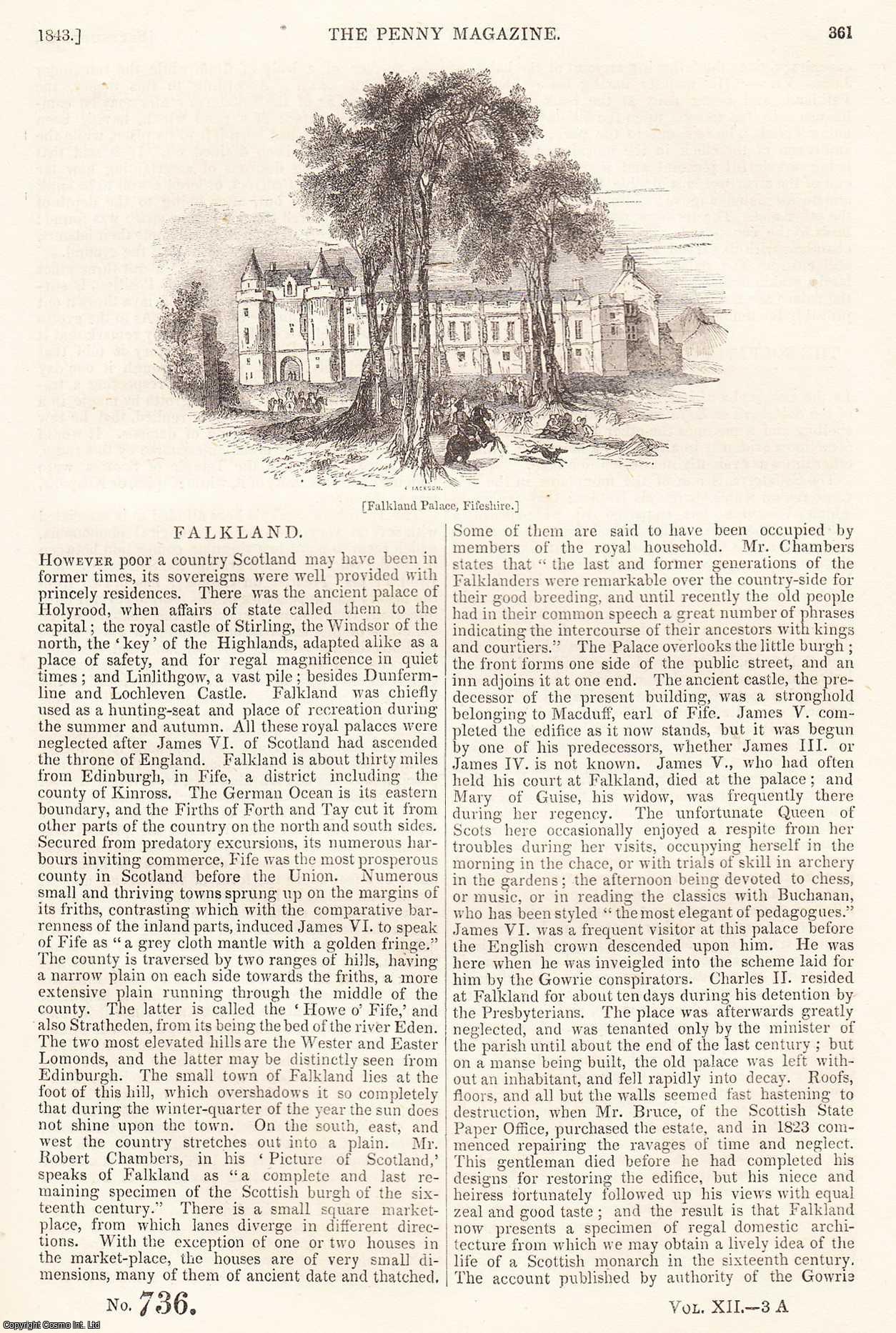 ---. - Falkland, Scotland; The Solfaterra and Solfatara of Italy; Essays on The Lives of Remarkable Painters: Domenico Dal Ghirlandajo: b. 1451, d. 1495; Judicial Astology, part 1, etc. Issue No. 736. A complete rare weekly issue of the Penny Magazine, 1843.