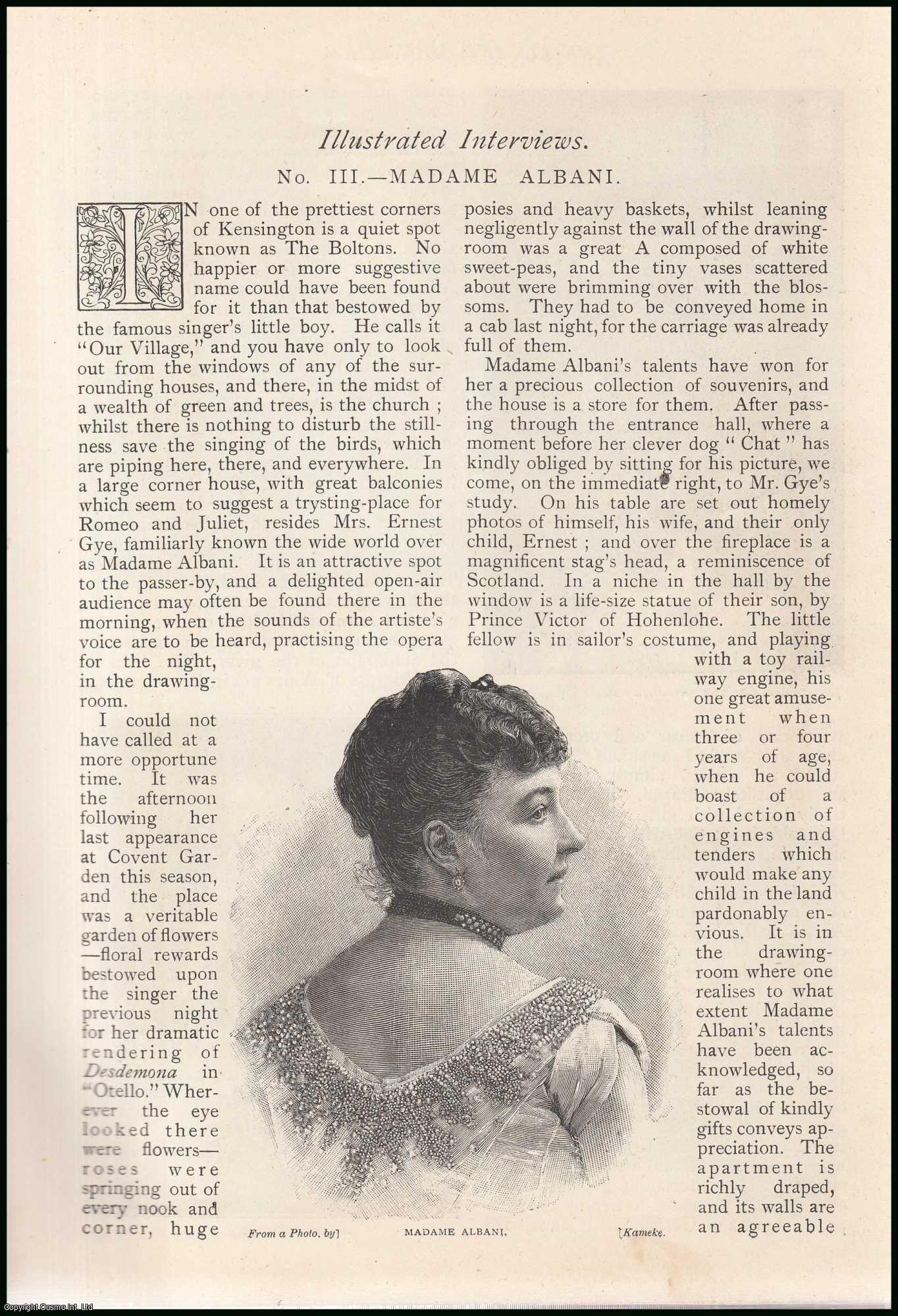 Unstated - Madame Emma Albani : Illustrated Interview. Emma was a leading opera soprano of the 19th century and early 20th century, and the first Canadian singer to become an international star. Her repertoire focused on the operas of Mozart, Rossini, Donizetti, Bellini and Wagner. She performed across Europe and North America. An uncommon original article from The Strand Magazine, 1891.