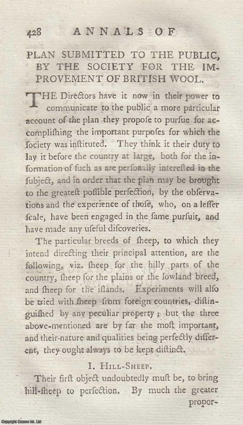 SINCLAIR, JOHN - Plan Submitted to the Public, by the Society for the Improvement of Wool. An original article from the Annals of Agriculture 1791.