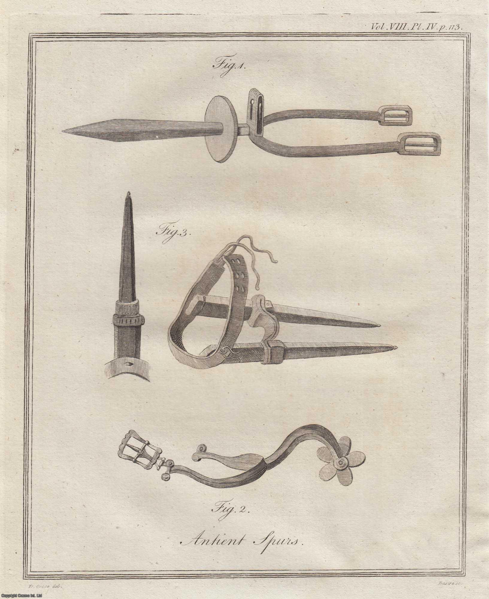 FRANCIS GROSE, ESQ. F.A.S. - ENGRAVED PLATES : Observations on ancient Spurs. Rare original engravings from the journal Archaeologia, 1787.