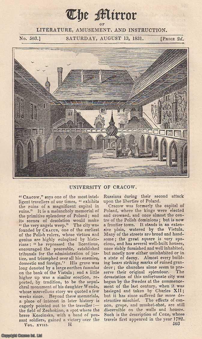 THE MIRROR - University of Cracow, Poland and Curious Ancient Tenures. A complete rare weekly issue of the Mirror of Literature, Amusement, and Instruction, 1831.