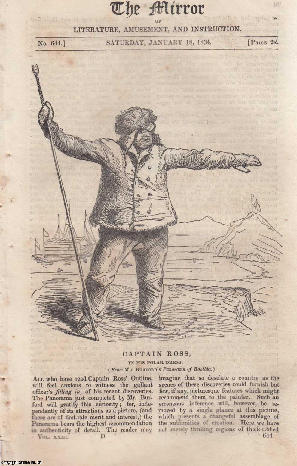 THE MIRROR - Captain Ross, in his Polar Dress, PLUS The Sea-Devil (Manta ray). A complete rare weekly issue of the Mirror of Literature, Amusement, and Instruction, 1834.