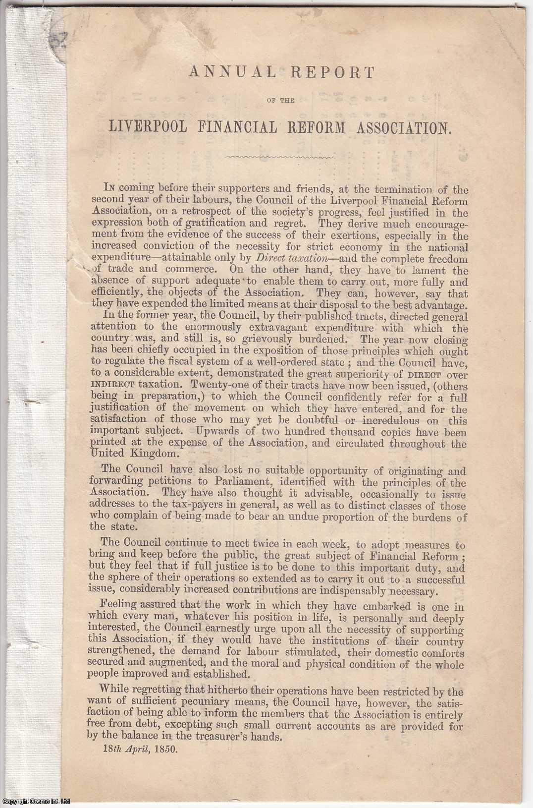 --- - [1850] Annual Report of the Liverpool Financial Reform Association.
