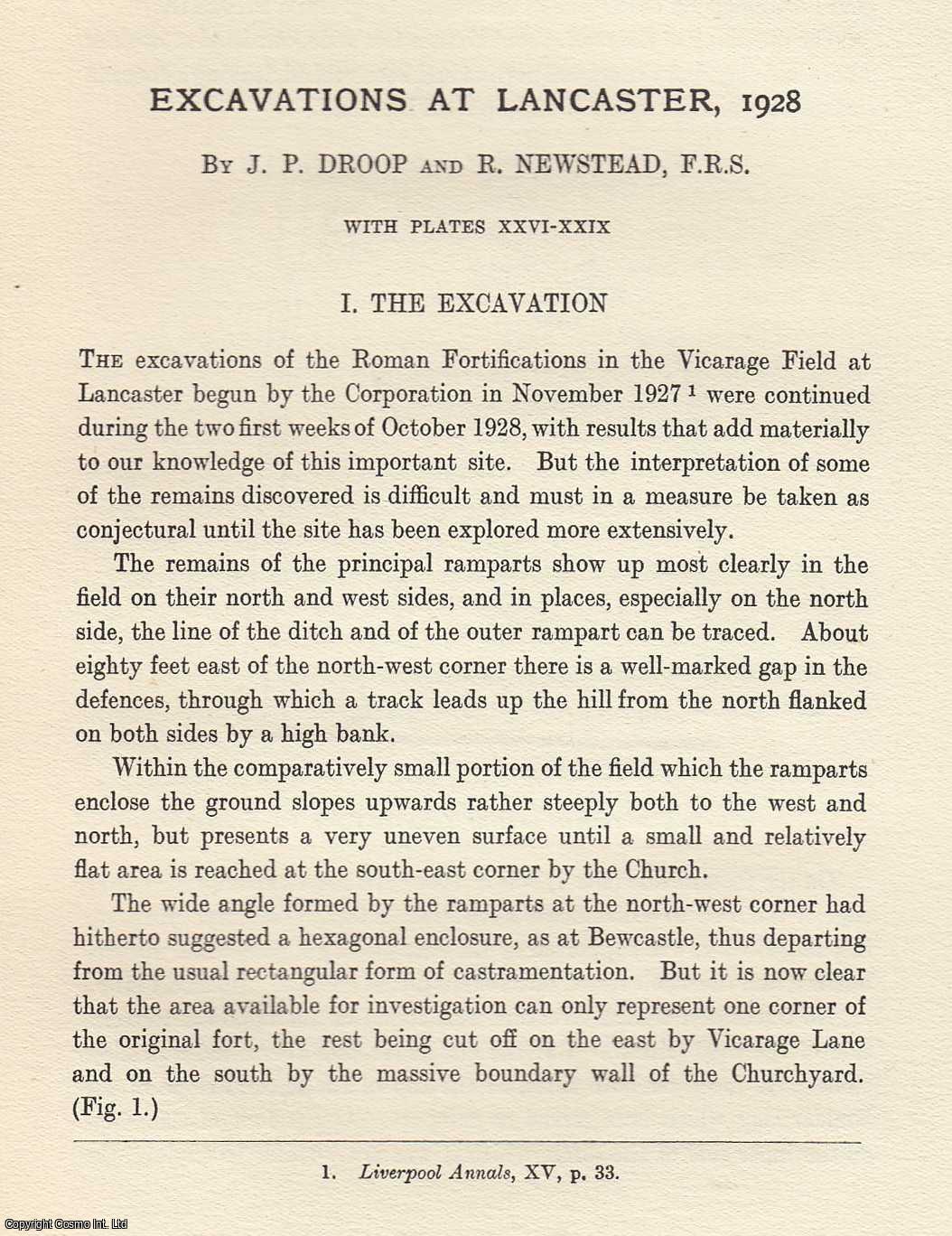 J.P. DROOP & R. NEWSTEAD - Exavations at Lancaster, 1928. A rare article from the Annals of Archaeology and Anthropology.