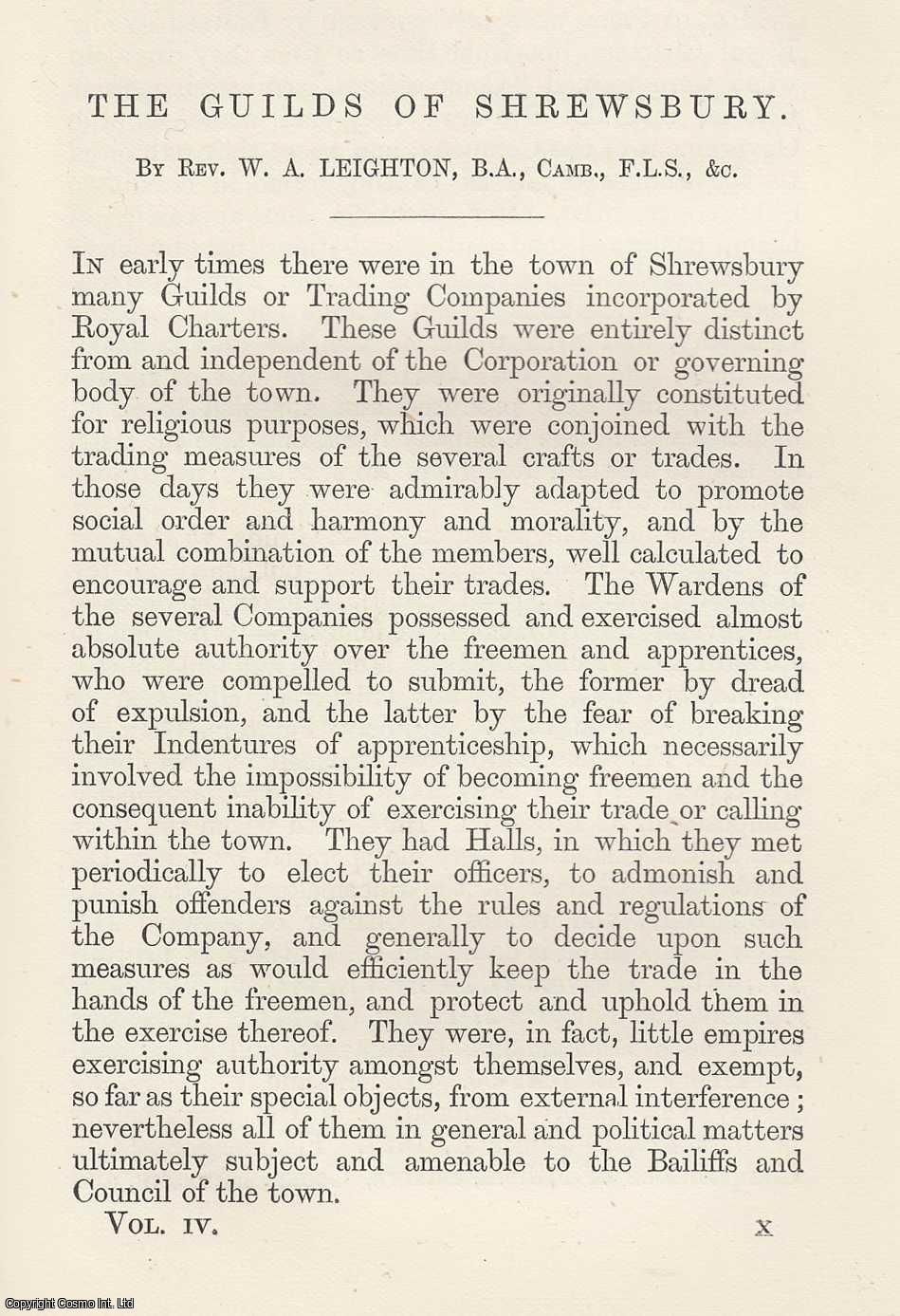 LEIGHTON, REV. WILLIAM ALLPORT - The Guilds of Shrewsbury. This is an original article from the Shropshire Archaeological & Natural History Society Journal, 1881.