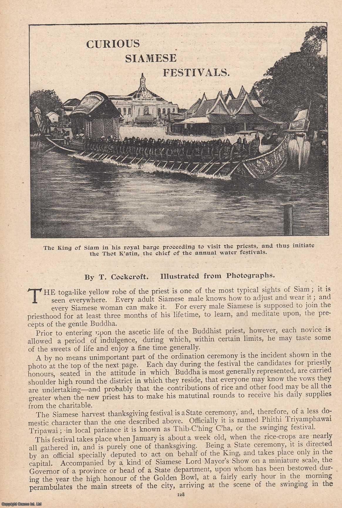 COCKCROFT, T. - Curious Siamese Festivals. Illustrated from photographs. This is an original article from the Penny Pictorial Magazine, 1899.