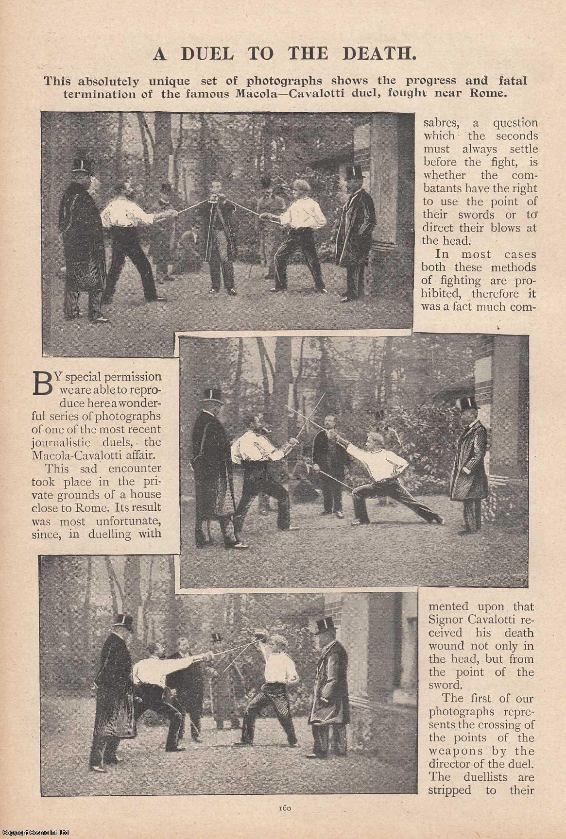 Penny Pictorial Magazine - A Sword Duel to the Death. A unique set of photographs showing the progress and fatal termination of the famous Macola-Cavalotti duel, fought near Rome. This is an original article from the Penny Pictorial Magazine, 1899.