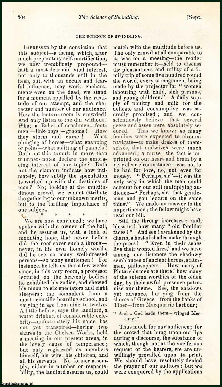 JERROLD, D.W. - The Science of Swindling: Political Satire. A rare original article from the Blackwood's Edinburgh Magazine, 1835.
