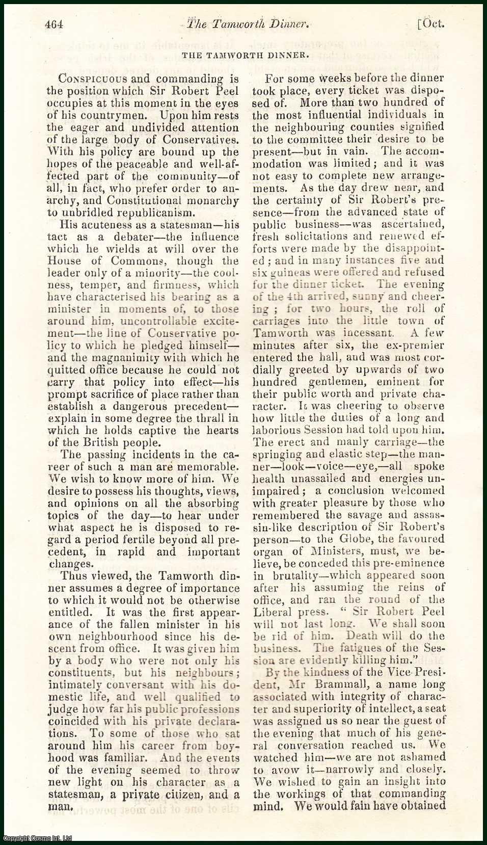 Erskine Neale - The Tamworth Dinner (Sir Robert Peel). An uncommon original article from the Blackwood's Edinburgh Magazine, 1835.