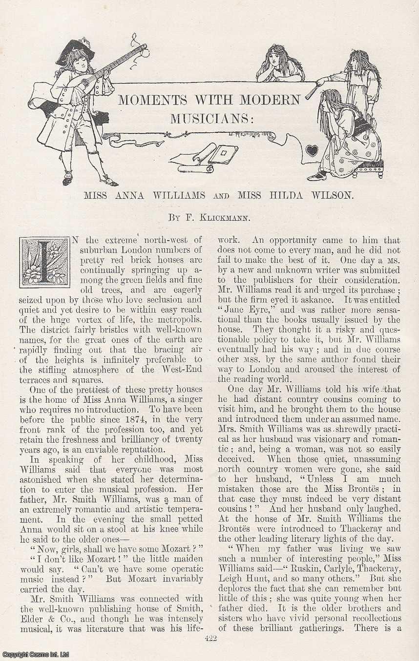 KLICKMANN, F. - Miss Anna Williams and Miss Hilda Wilson: Moments with Modern Musicians. An original article from the Windsor Magazine, 1896.