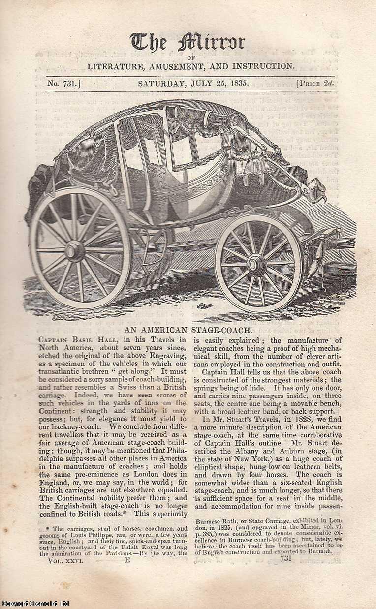 THE MIRROR - An American Stage-Coach & Ashantee Palace. A complete rare weekly issue of the Mirror of Literature, Amusement, and Instruction, 1835.