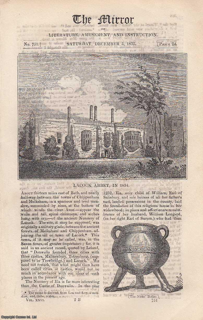 THE MIRROR - Lacock Abbey in 1834 & Destruction of Trees by Insects. A complete rare weekly issue of the Mirror of Literature, Amusement, and Instruction, 1835.