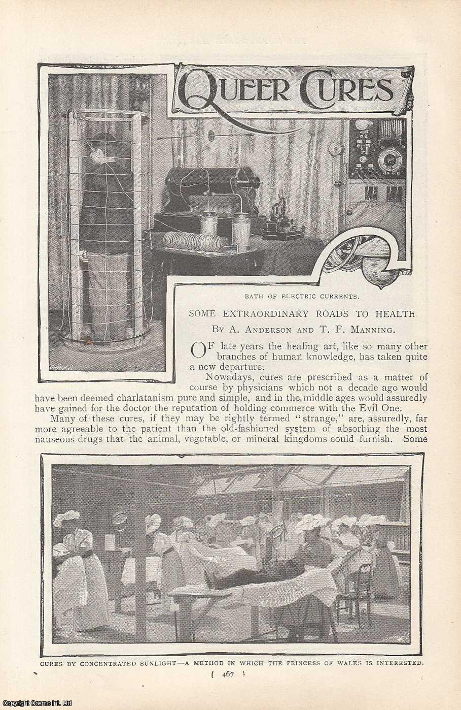 A. Anderson & T.F. Manning - The Vibrating Helmet Which Conveys An Electric Current ; The Electric Spark Applied To The Body As A Serious Cure ; Vibrating Away A Headache & more : Queer Cures. Some Extraordinary Roads to Health. An uncommon original article from the Harmsworth London Magazine, 1901.