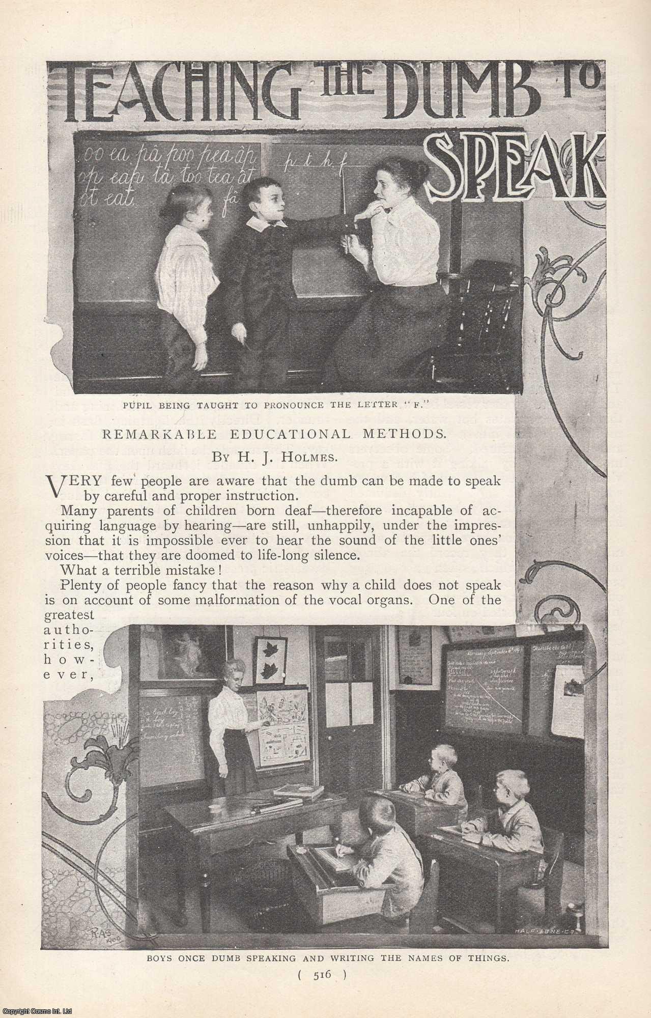 HOLMES, H.J. - Teaching The Dumb to Speak: Remarkable Educational Methods. A rare original article from the Harmsworth London Magazine, 1900-01.