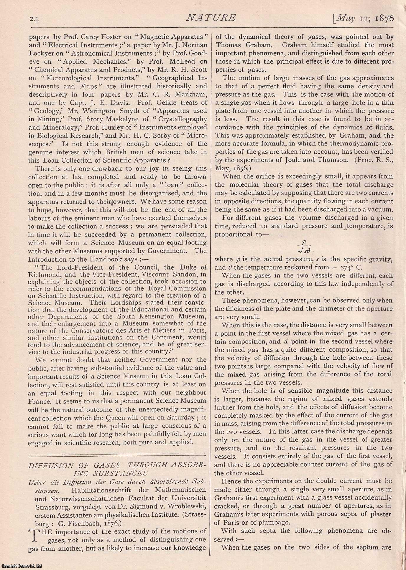 NATURE - Nature, Volume 14, Number 341. Nature. A Weekly Journal of Science. Thursday, May 11th, 1876.