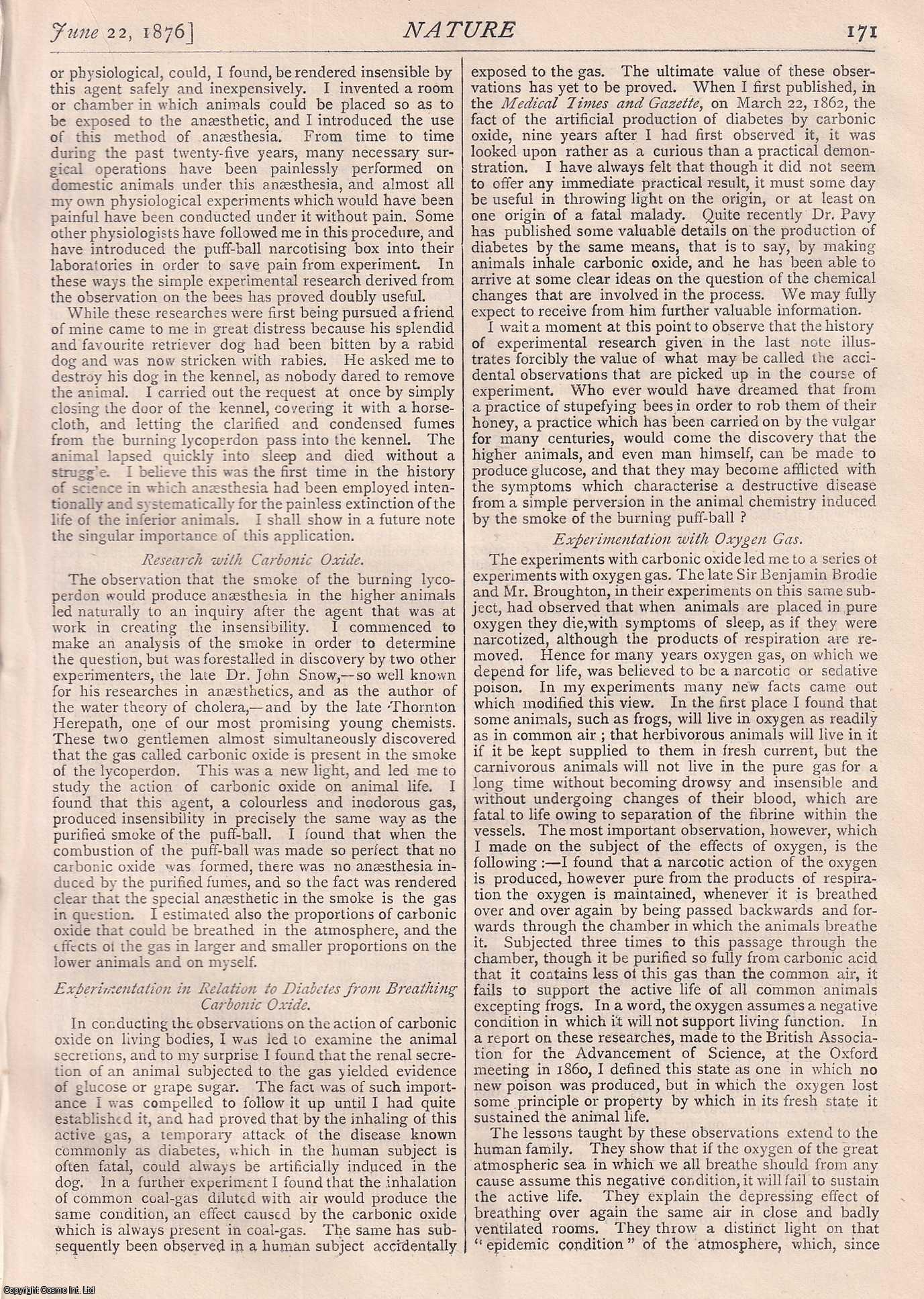 NATURE - Nature, Volume 14, Number 347. Nature. A Weekly Journal of Science. Thursday, June 22nd, 1876.