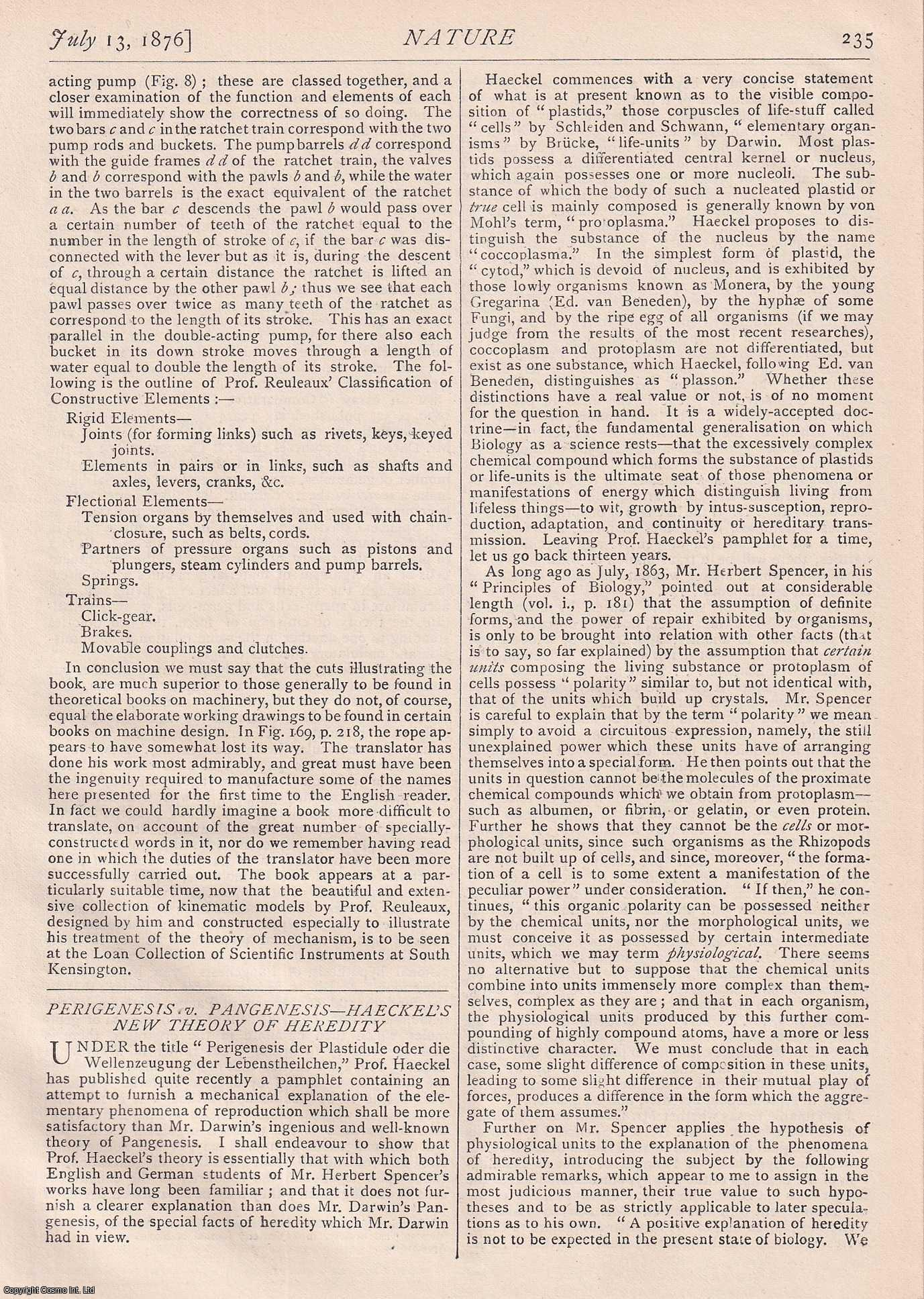 NATURE - Nature, Volume 14, Number 350. Nature. A Weekly Journal of Science. Thursday, July 13th, 1876.