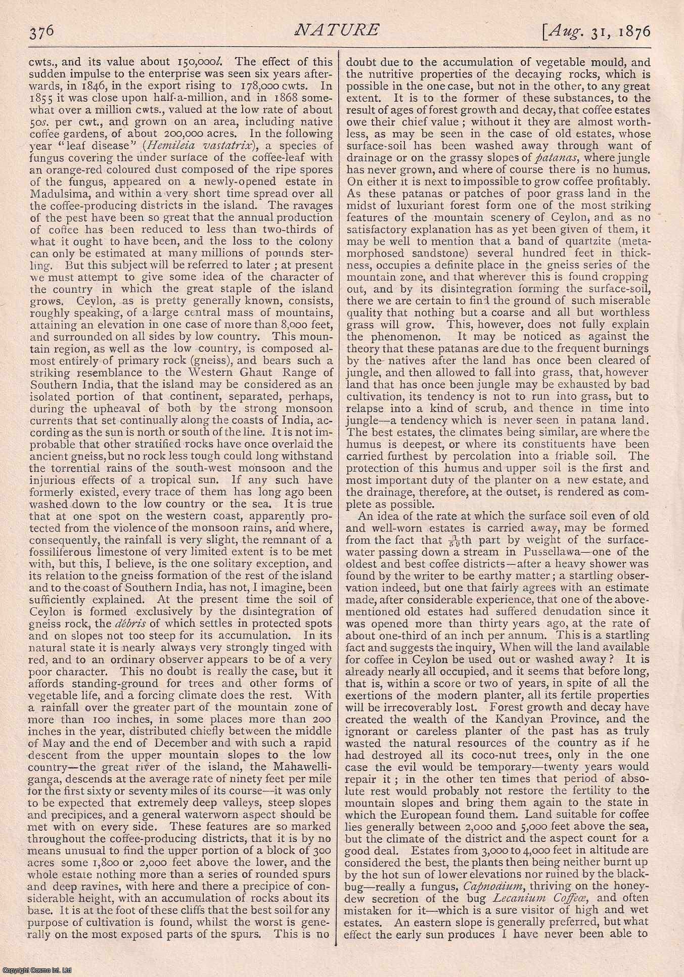 NATURE - Nature, Volume 14, Number 357. Nature. A Weekly Journal of Science. Thursday, August 31st, 1876.