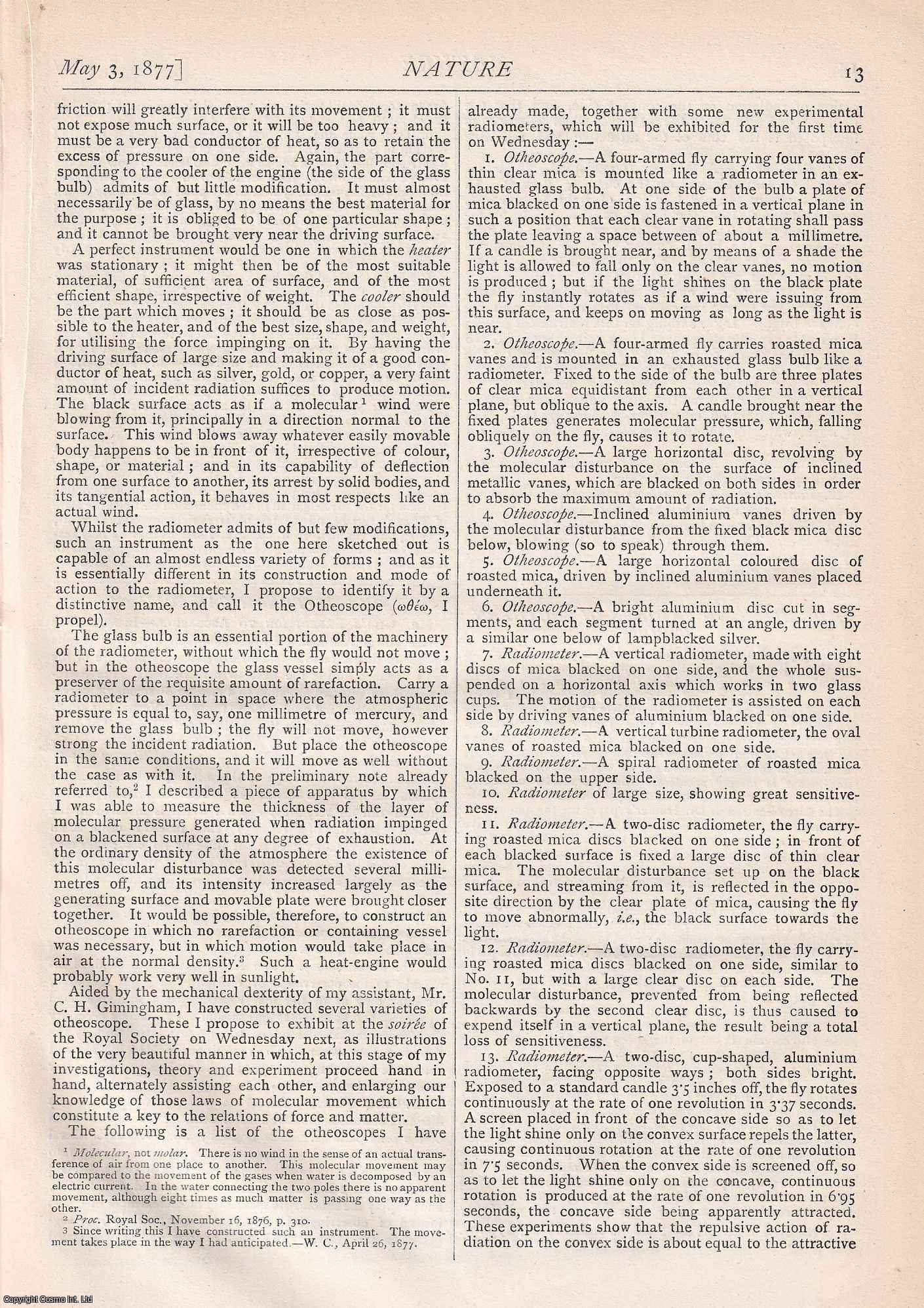 NATURE - Nature, Volume 16, Number 392. Nature. A Weekly Journal of Science. Thursday, May 3rd, 1877.