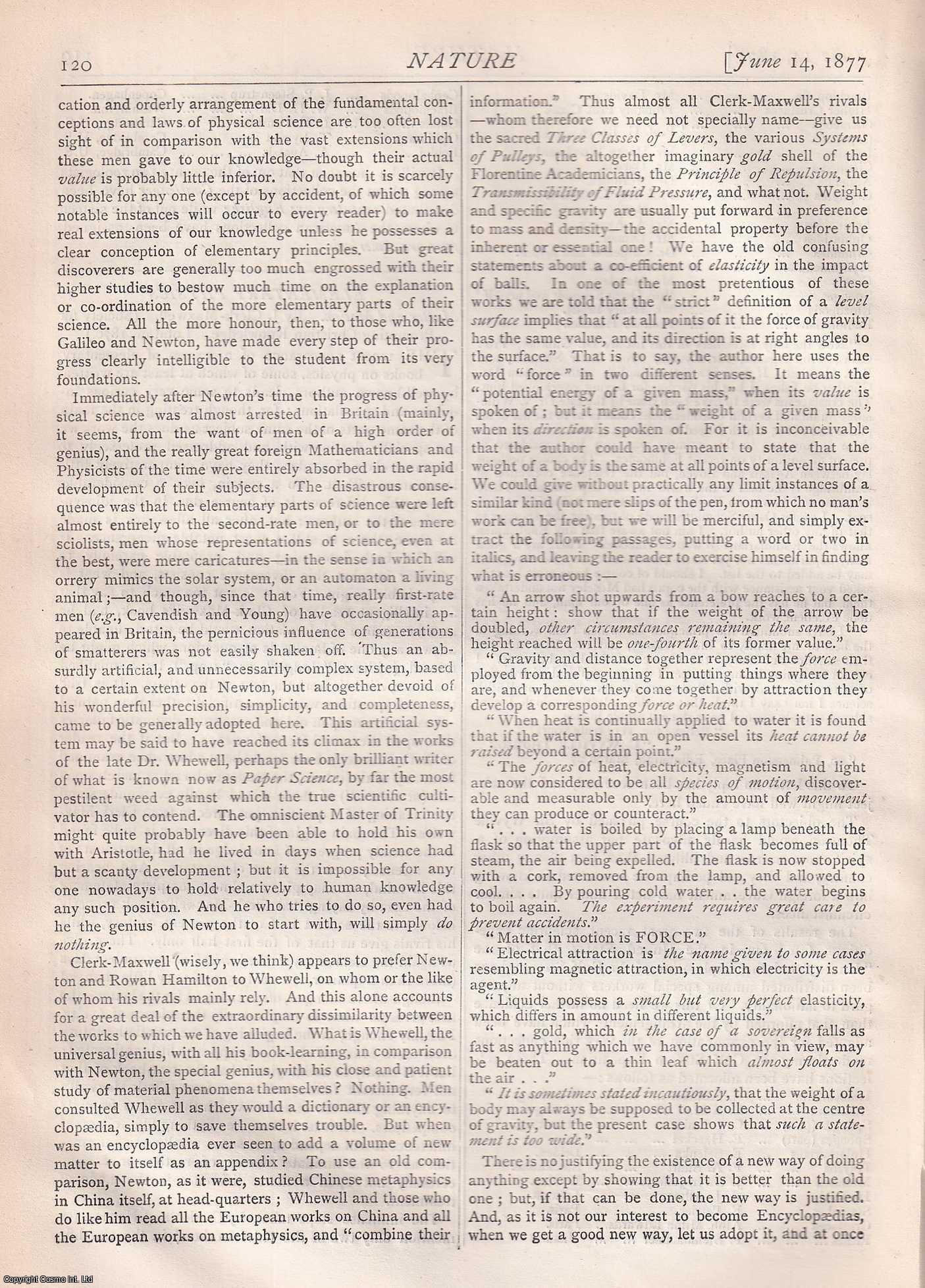 NATURE - Nature, Volume 16, Number 398. Nature. A Weekly Journal of Science. Thursday, June 14th, 1877.