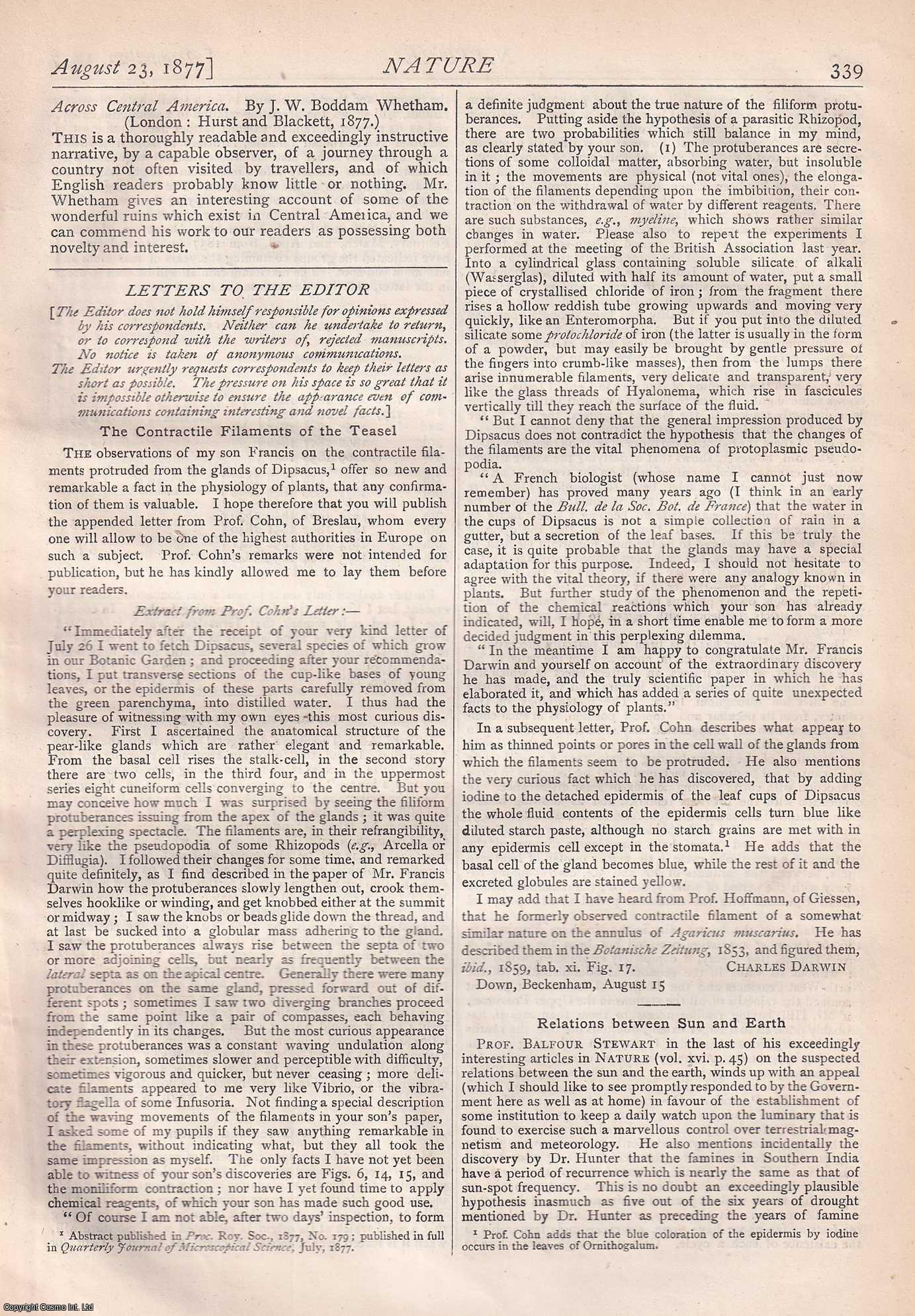 NATURE - Nature, Volume 16, Number 408. Nature. A Weekly Journal of Science. Thursday, August 23rd, 1877.