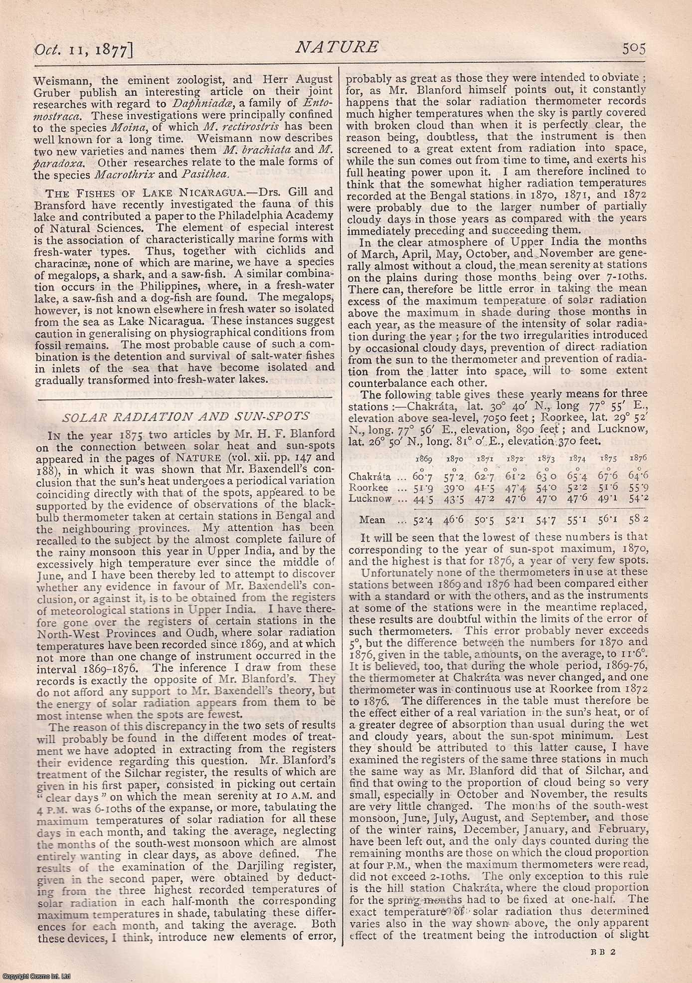 NATURE - Nature, Volume 16, Number 415. Nature. A Weekly Journal of Science. Thursday, October 11th, 1877.