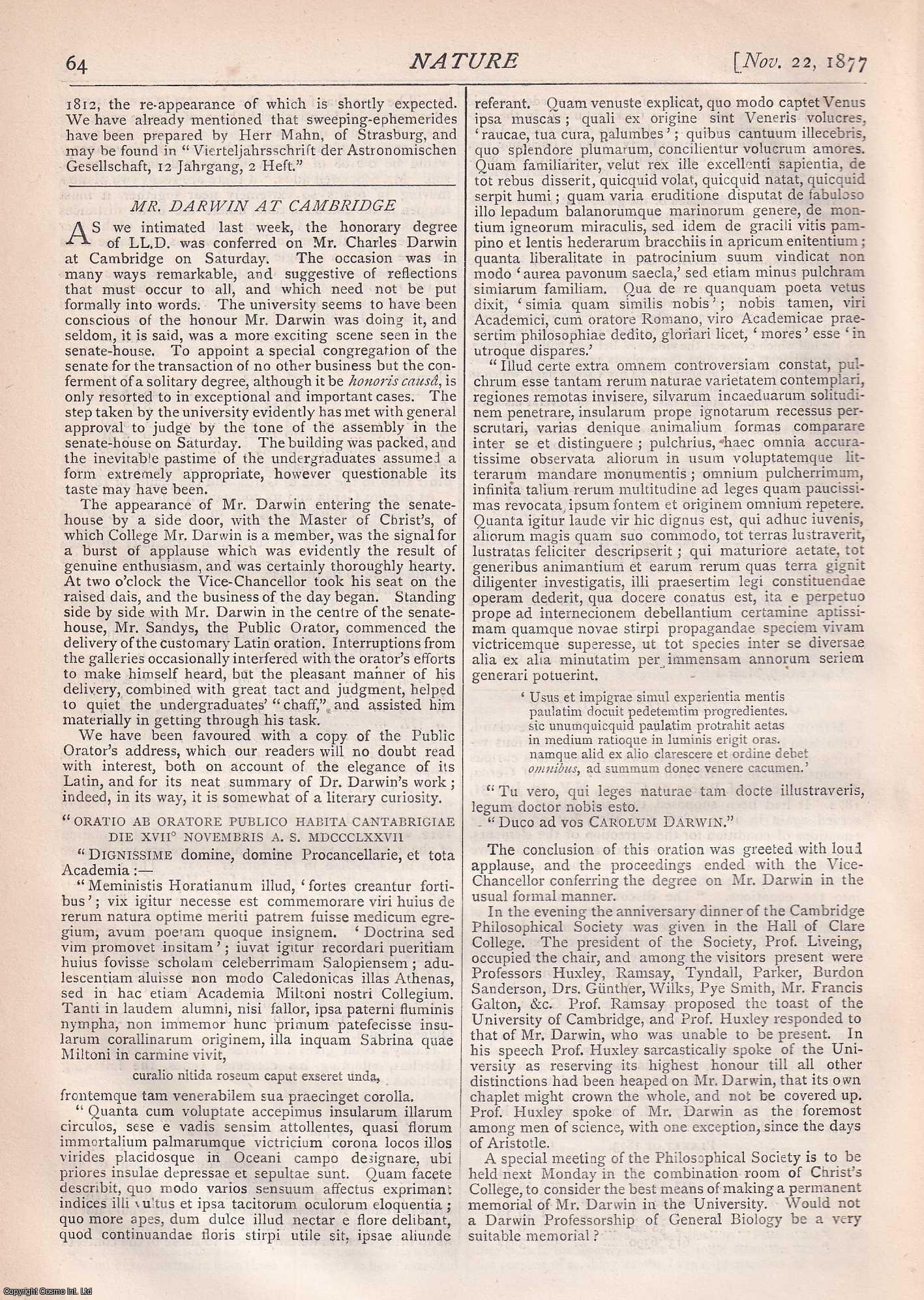 NATURE - Nature, Volume 17, Number 421. Nature. A Weekly Journal of Science. Thursday, November 22nd, 1877.
