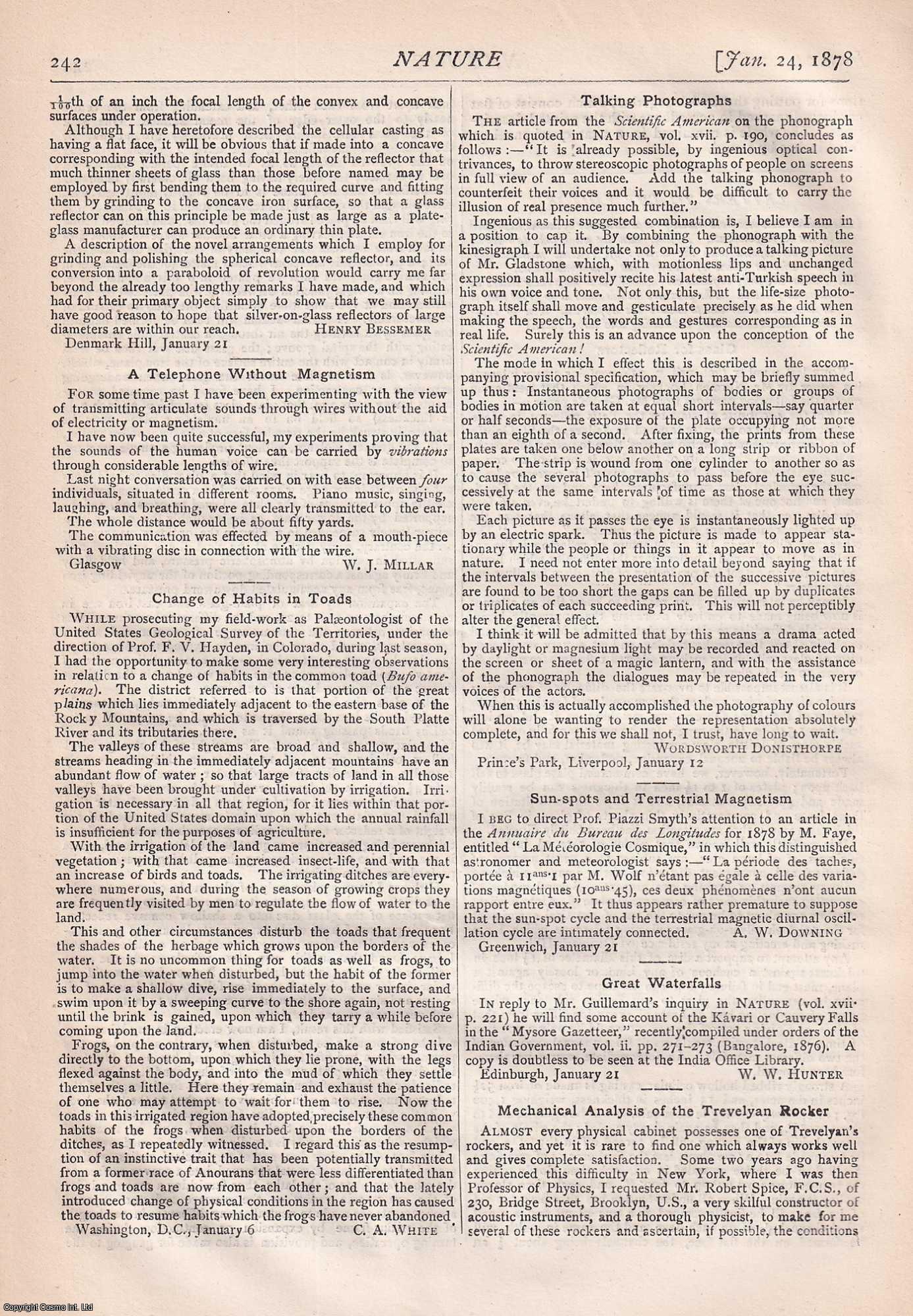 NATURE - Nature, Volume 17, Number 430. Nature. A Weekly Journal of Science. Thursday, January 24th, 1878.
