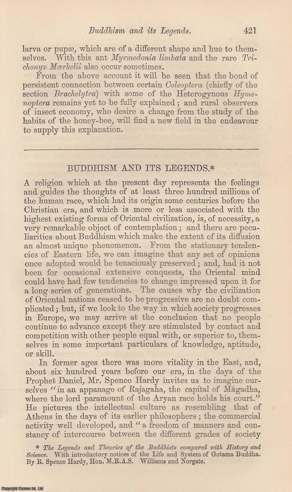 ---. - Buddhism and its Legends. A rare original article from the Intellectual Observer, 1867.