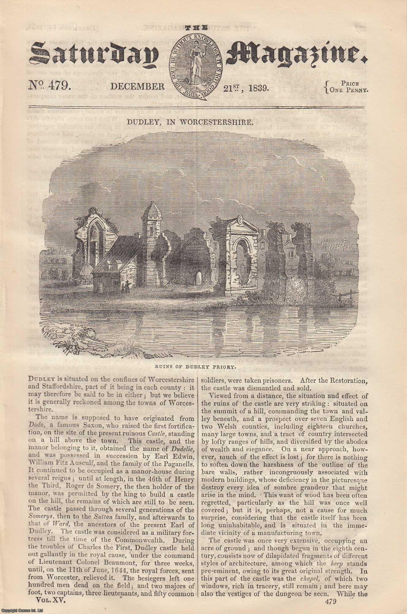 ---. - Dudley, in Worcestershire; Tooth-Powders and The management of The Teeth; Syracuse, in Sicily, etc. Issue No. 479. December, 1839. A complete rare weekly issue of the Saturday Magazine, 1839.