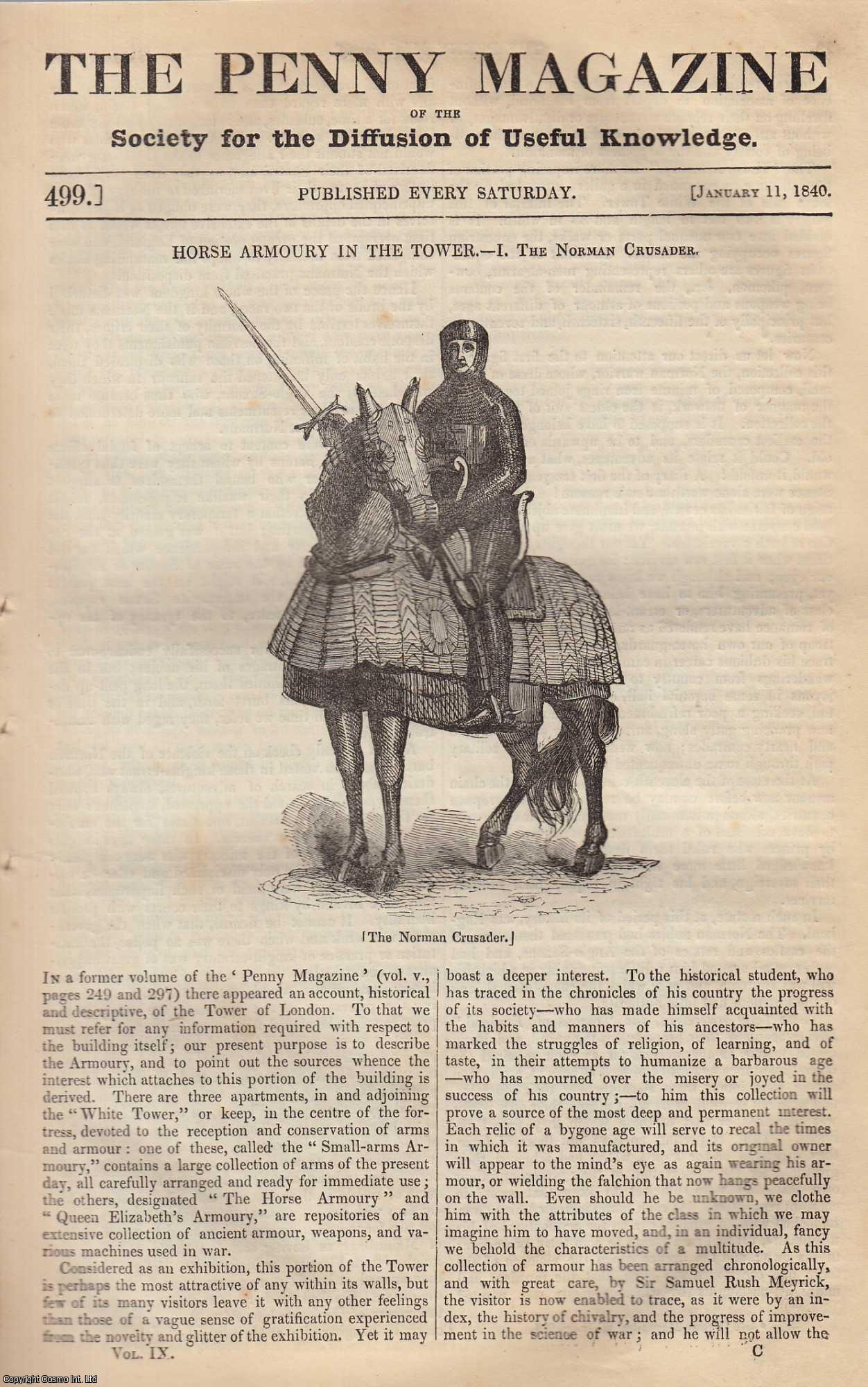 --- - Horse Armoury (Part 1) in The Tower: The Norman Crusader; Sheerness Dockyard; Roman Coin Moulds; Beethoven. Issue No. 499, January 11th, 1840. A complete rare weekly issue of the Penny Magazine, 1840.